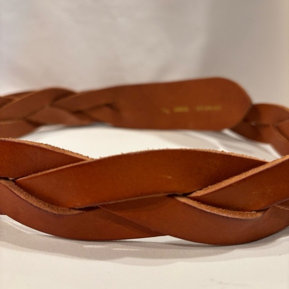 H&M Sz M-L Braided Leather Belt with Brass Copper Toned Rounded Buckle - Picture 4 of 6
